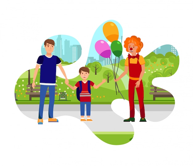 Clown Avec Des Ballons Dans Park Color Illustration