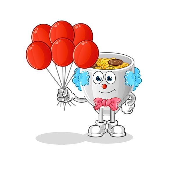 Vecteur clown de bol de nouilles avec personnage de dessin animé de vecteur de ballons