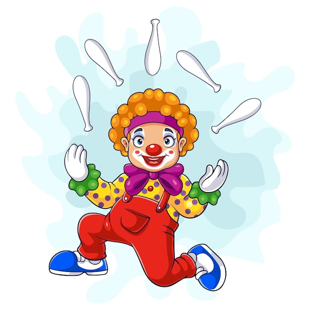 Vecteur clown drôle de dessin animé montrant la jonglerie