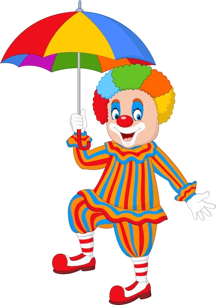 Clown Drôle De Dessin Animé Tenant Un Parapluie