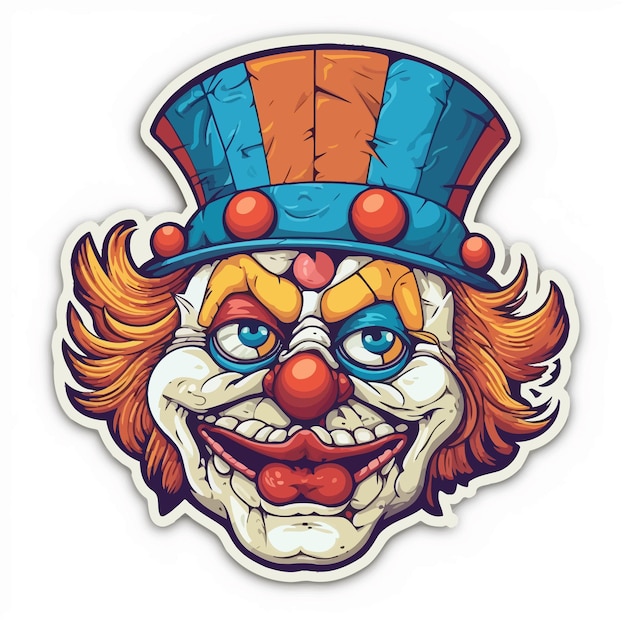 un clown avec un haut-de-forme bleu et un visage de clown.