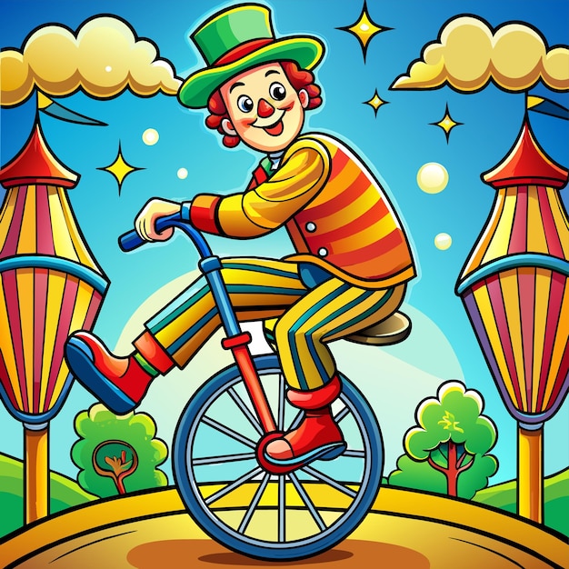 un clown monte un vélo avec un clown dessus