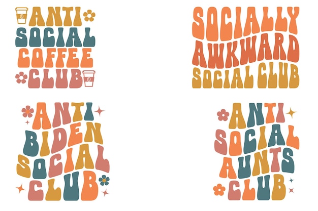 Vecteur club anti-social du café club social socialement maladroit club social anti-biden club social anti-social des tantes cl