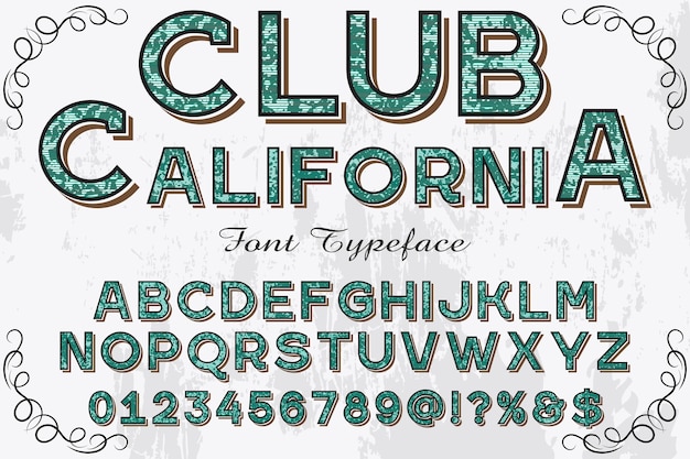 Vecteur club de design alphabet rétro californie