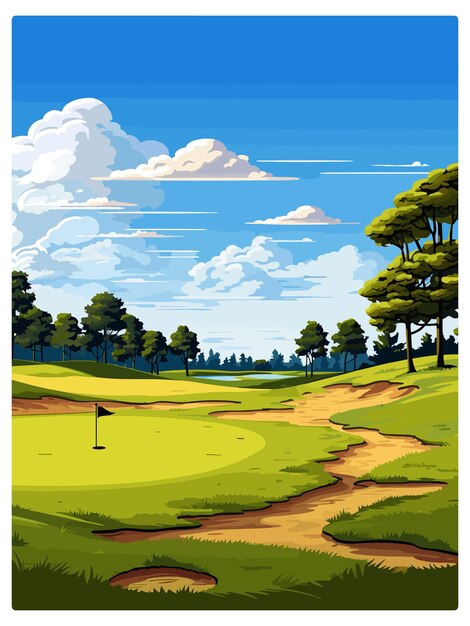 Vecteur club de golf olympia fields affiche de voyage vintage souvenir carte postale peinture de portrait illustration wpa.