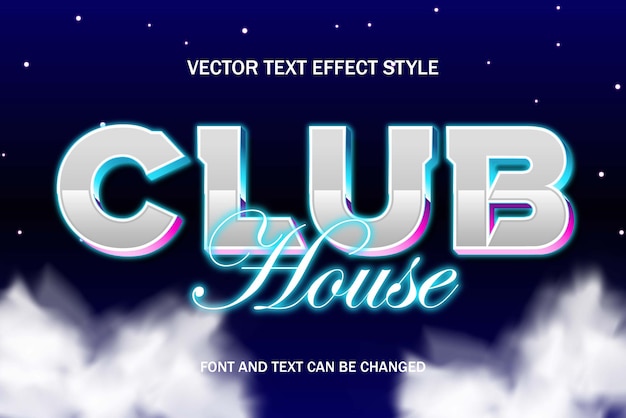 Club House Disco Fête Typographie Texte Modifiable Effet Style Modèle Conception Néon Lumière Mousseux