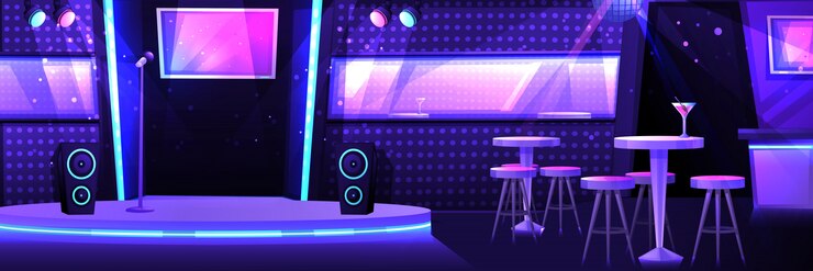 Vecteur club de karaoké avec une scène et un microphone