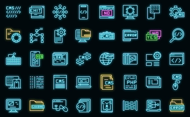 Cms Développement Icons Set Vector Néon