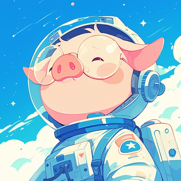 Vecteur un cochon astronaute harmonieux dans le style des dessins animés