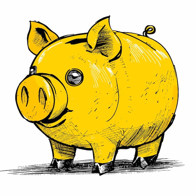 Un cochon de dessin animé avec un compte bancaire jaune