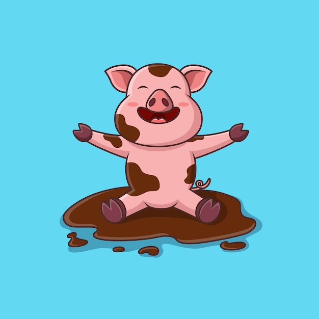 Vecteur cochon de dessin animé mignon jouant de la boue illustration vectorielle