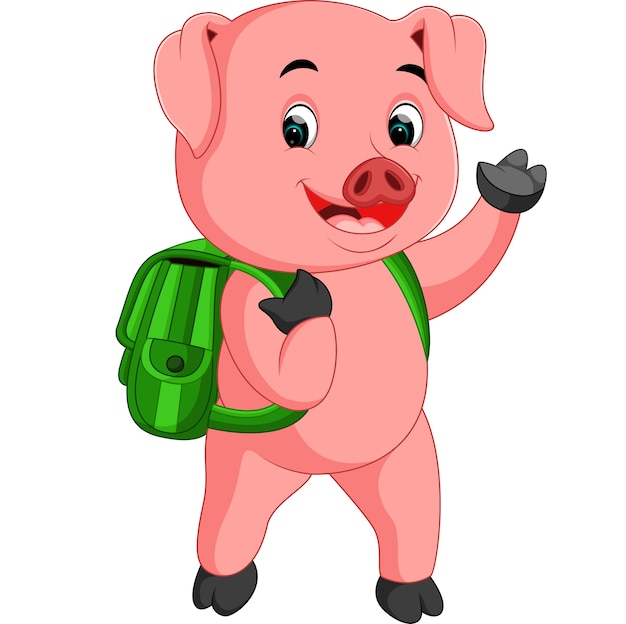 Cochon De L'école Mignonne Marchant Avec Un Sac à Dos