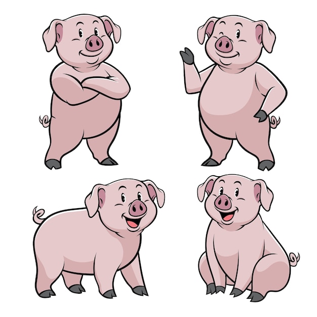 Vecteur cochon avec jeu de style dessin animé