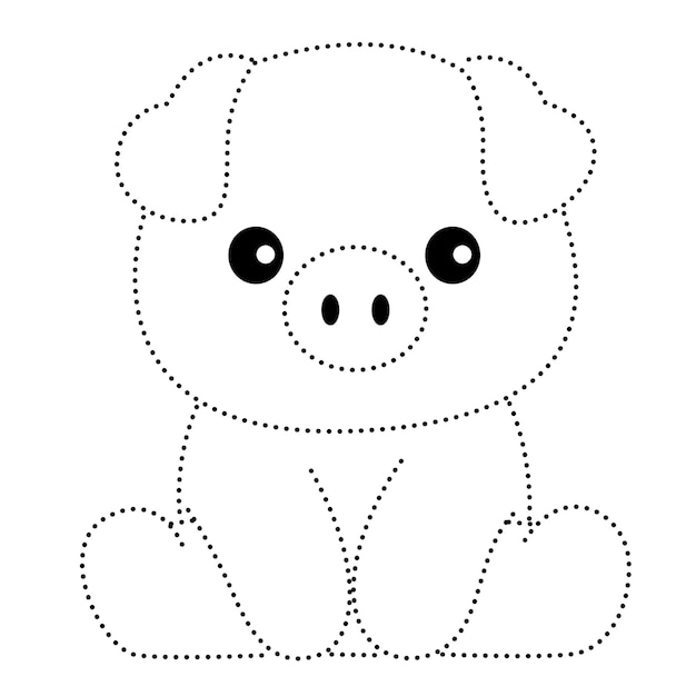Cochon Ligne Pointillée Dessiner S'entraîner Dessin Animé Griffonnage Kawaii Anime Coloriage Mignon Illustration Dessin