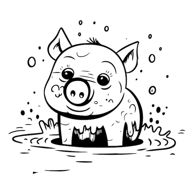 Vecteur cochon mignon dans l'eau illustration vectorielle sur fond blanc