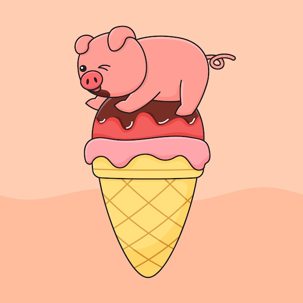 Cochon Mignon Sur Le Dessus De La Crème Glacée