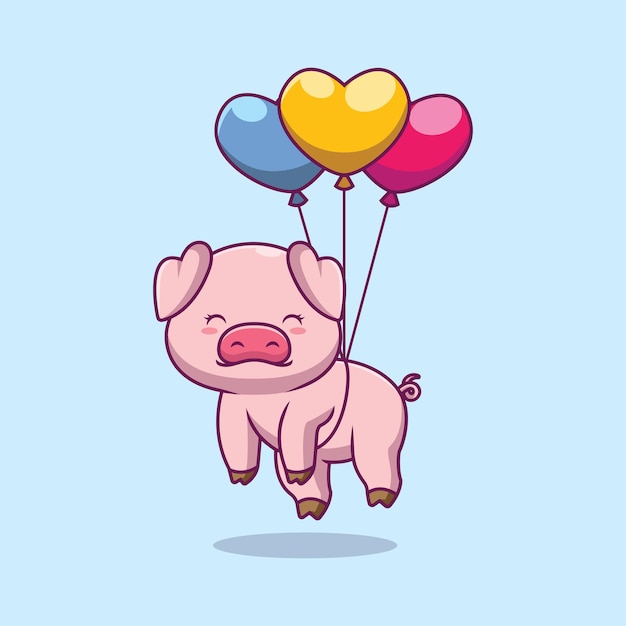 Vecteur cochon mignon flottant avec illustration de dessin animé de ballon