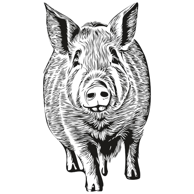 Vecteur cochon mignon sur fond blanc main dessiner porc illustration