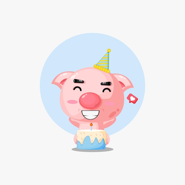 Cochon Mignon Avec Illustration De Dessin Animé De Gâteau D'anniversaire