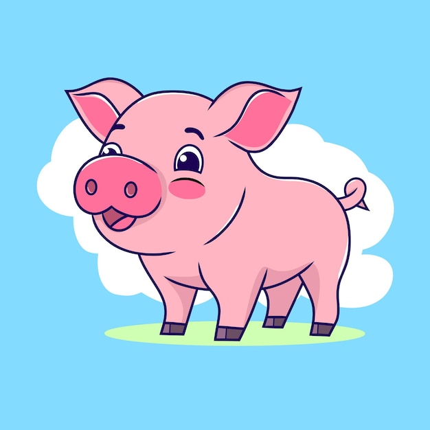 Cochon Mignon Illustration D'icône Vectorielle De Dessin Animé Animal De Ferme Isolé Style De Dessin Animé Plat