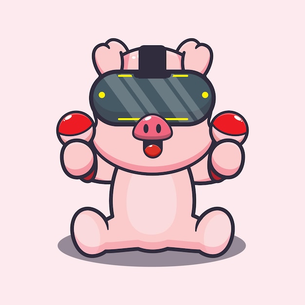 Cochon Mignon Jouant à La Réalité Virtuelle
