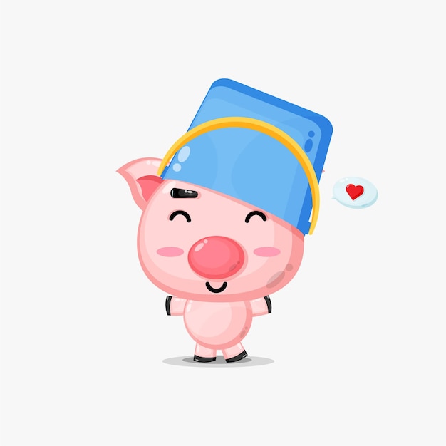 Cochon mignon portant un casque seau avec coeur en discours de bulle