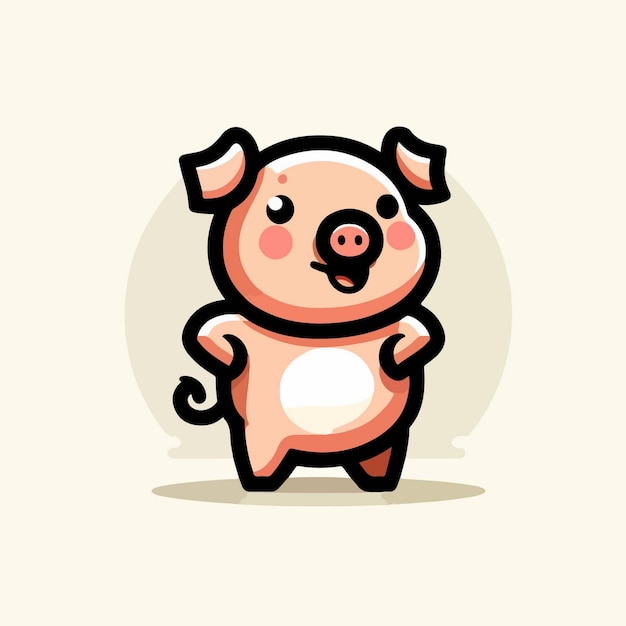 Un Cochon Mignon De Vecteur Debout Avec Une Posture Heureuse Illustration D'icône Vectorielle De Dessin Animé