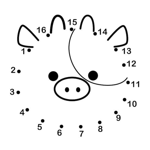 Cochon Océan Animaux Point à Point Sauter Comptage dessin animé doodle kawaii anime coloriage mignon