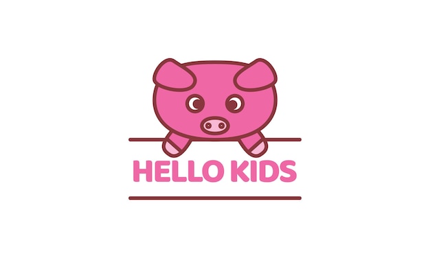 Cochon Ou Porcelets Avec Bannière Ligne Dessin Animé Mignon Logo Vector Illustration Design