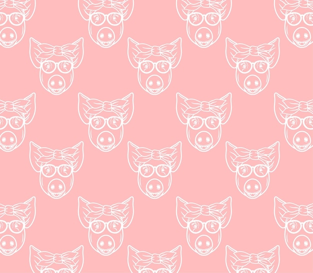 Cochon de tête de modèle sans couture avec des lunettes et un contour mignon de bandana