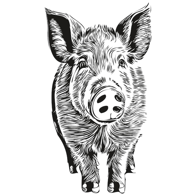 Vecteur cochon vector illustration dessin au trait dessin cochon noir et blanc