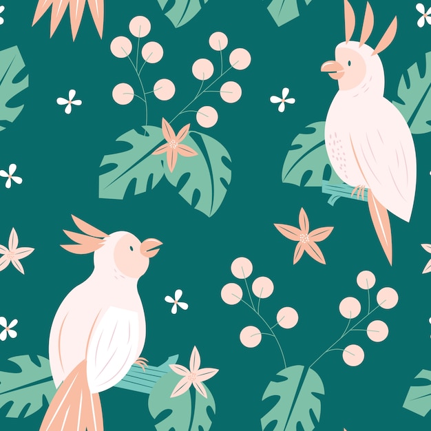 Cockatoo Summer Seamless Pattern