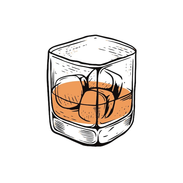 Vecteur cocktail d'alcool dessiné à la main signe de whisky illustration d'art vectoriel.