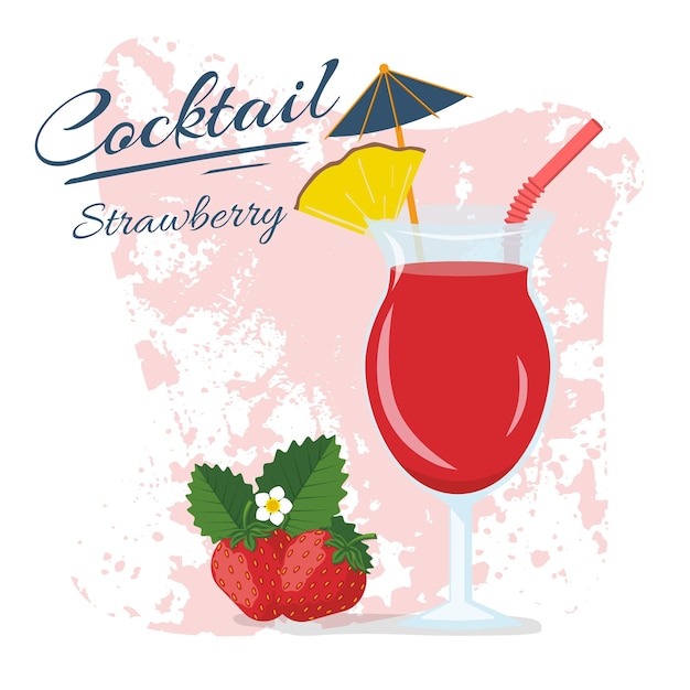 Vecteur cocktail alcool fraise boisson