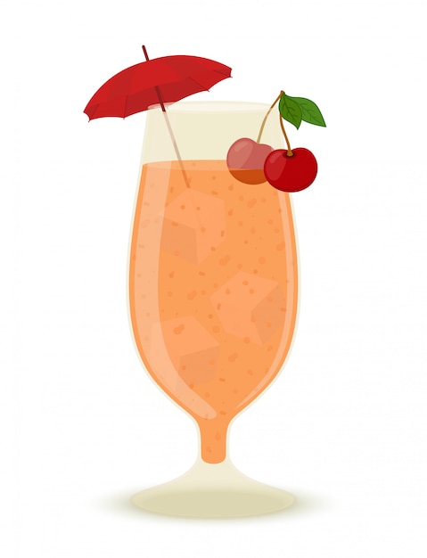 Vecteur cocktail d'alcool avec glace, cerise et parapluie