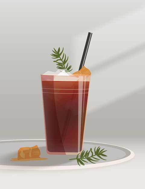 Un cocktail au miel avec de la glace sur un plateau et du soleil sur un mur.