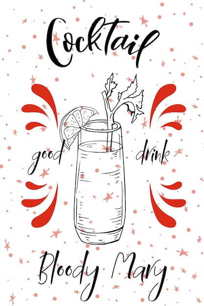 Cocktail Bloody Mary. Boisson Dessinée à La Main Sur Fond Blanc. Illustration Vectorielle.