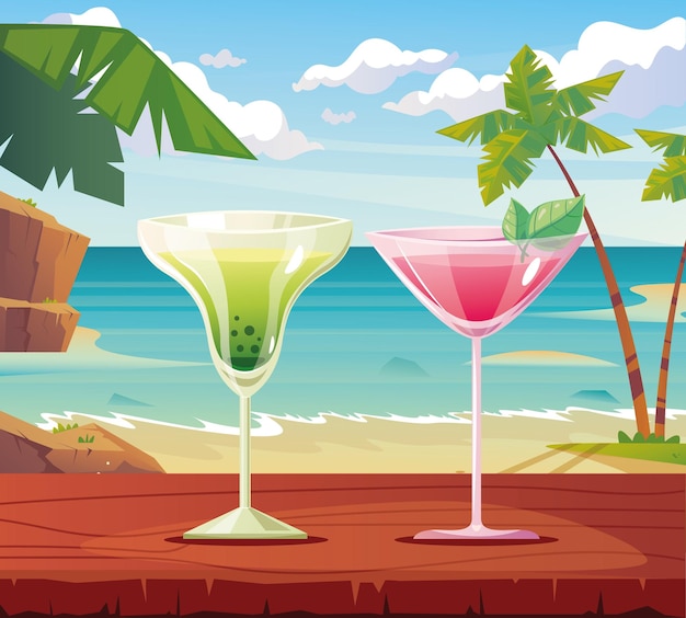 Cocktail De Boisson D'été Sur Le Concept De Fond De Paysage De Plage