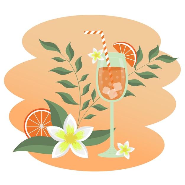 Vecteur cocktail dans un verre avec de l'orange et de la glace. illustration vectorielle de boisson fraîche.