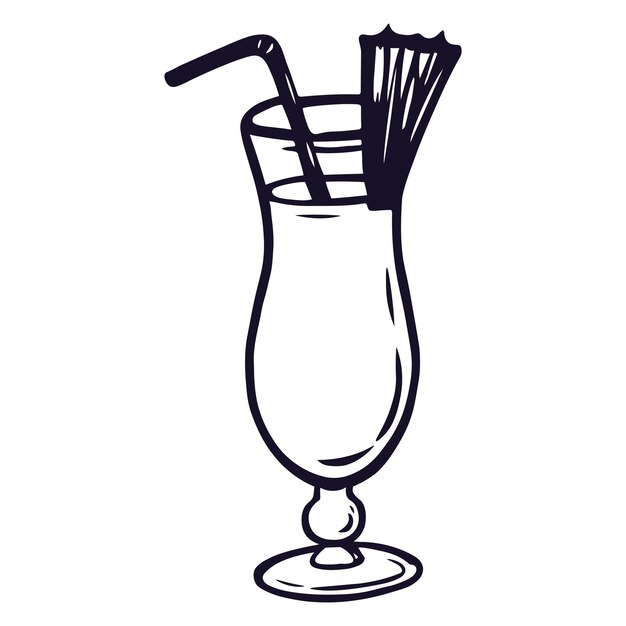 Cocktail D'été Pinacolada Dans Un Verre Croquis De Vecteur Dessiné à La Main De Boisson Rafraîchissante D'été