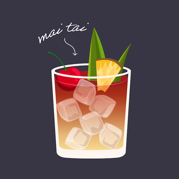 Cocktail de mai tai tropical isolé sur un fond noir