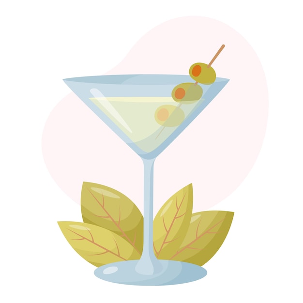 Cocktail Martini Aux Olives Et Feuilles En Arrière-plan éléments De Conception De Menu Cocktail D'été Dans Un Style Plat