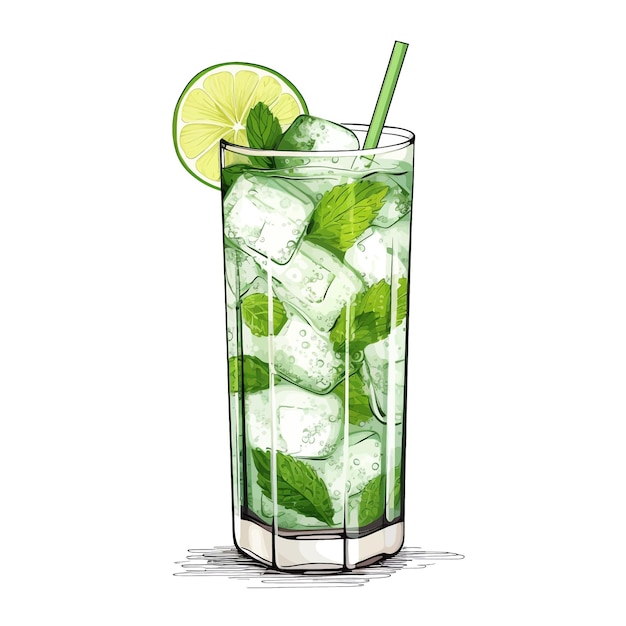 Vecteur un cocktail de mojito dessiné à la main avec une illustration vectorielle sur fond blanc