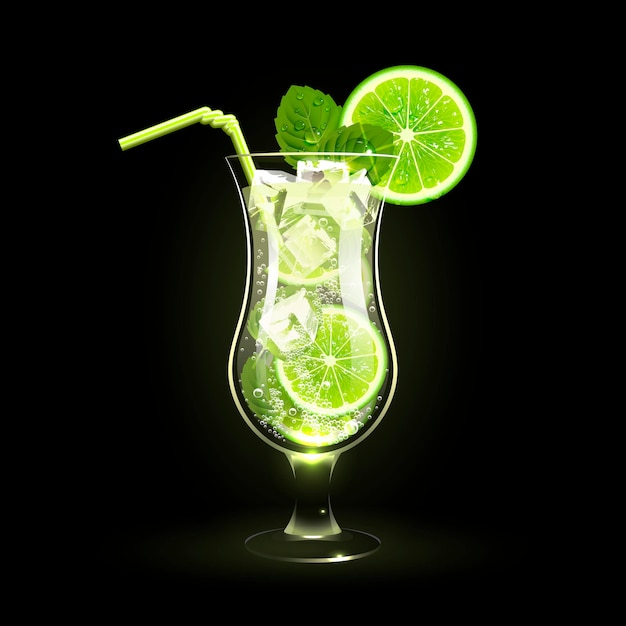 Cocktail Mojito avec du citron vert et des feuilles de menthe