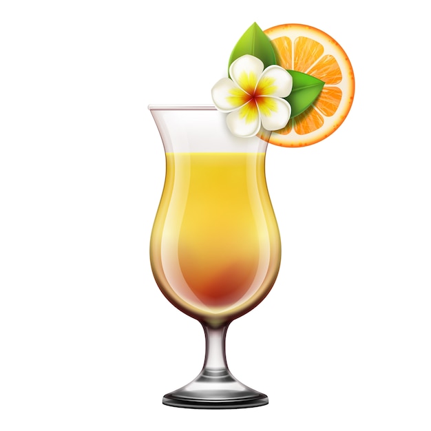Cocktail De Plage Tropicale Avec Une Tranche D'orange Et De Fleur De Plumeria.