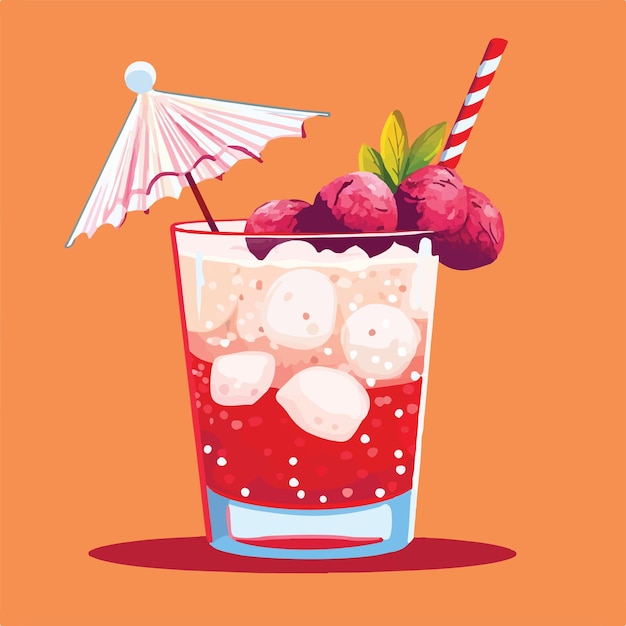 Cocktail rafraîchissant de liché avec illustration vectorielle de garniture exotique