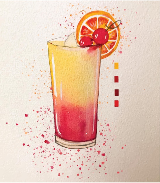 Vecteur cocktail tequilla sunrise à l'aquarelle orange