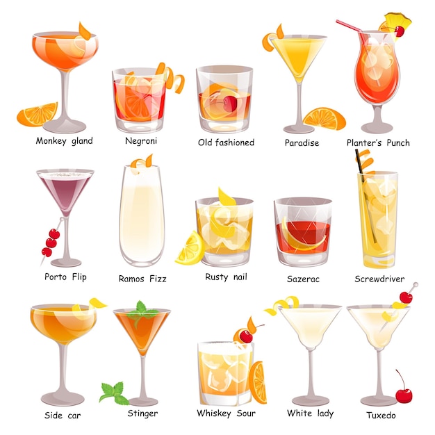 Vecteur cocktails alcoolisés