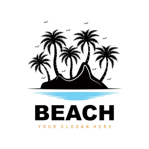 Cocotier Et Plage Logo Océan Nature Paysage Conception Plage Icône Plante Vecteur