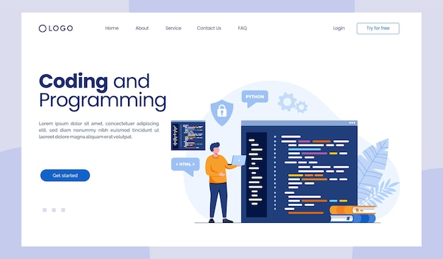 Codage Des Langages De Programmation Css Html It Ui Programmeur Personnage De Dessin Animé Développement Site Web Conception Illustration Plate Page De Destination